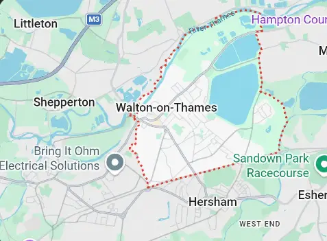 Map of Walton-on-Thames and the surrounding areas covered
